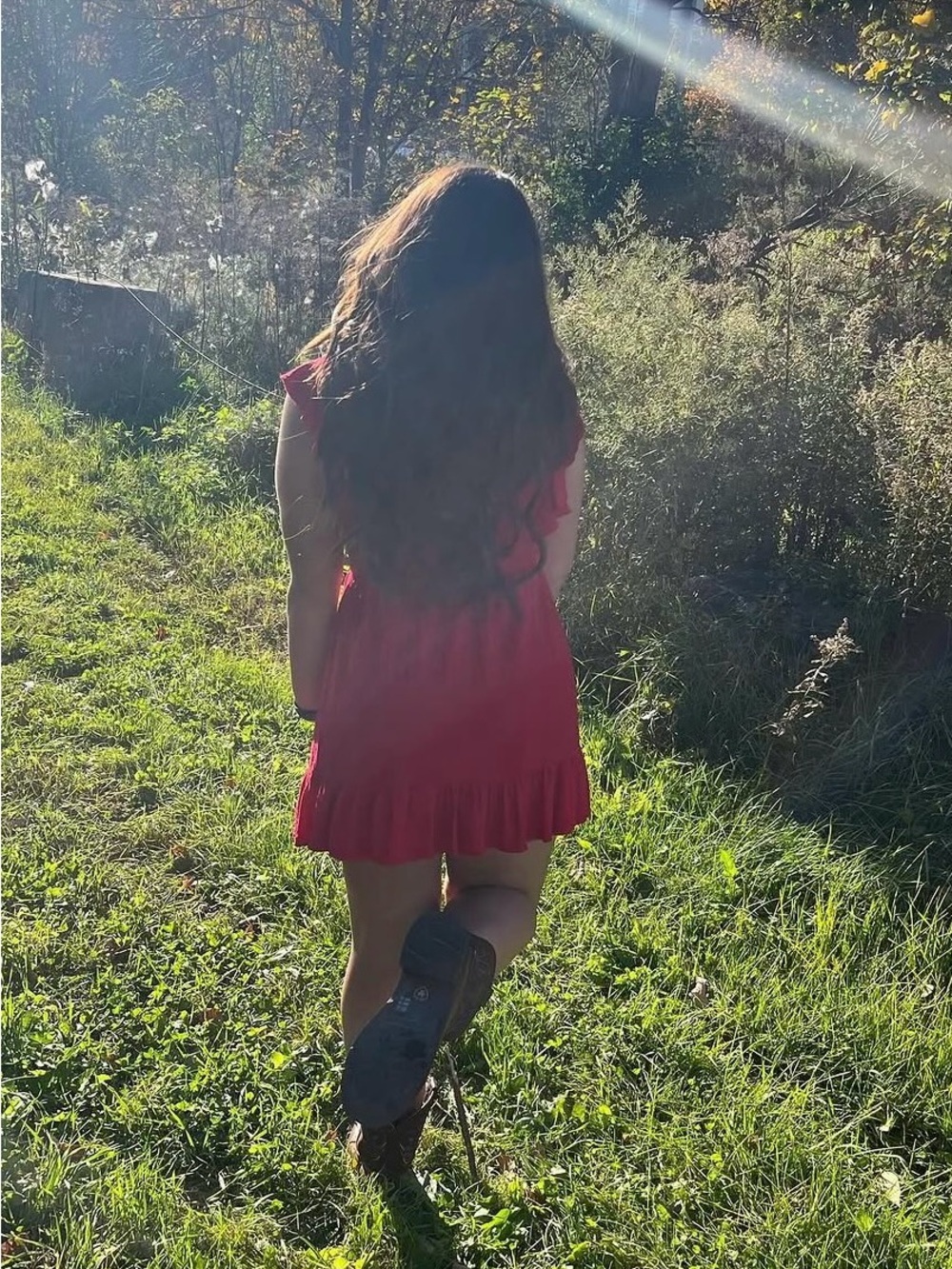 glam Red Ruffle Sleeve Casual Dress for Girls